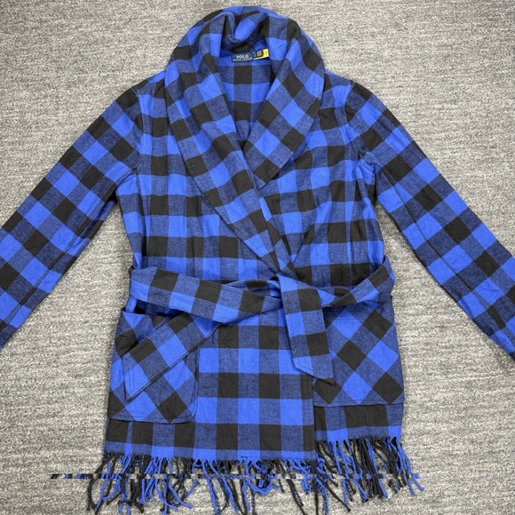 Polo Ralph Lauren Jackets & Blazers - Polo Ralph Lauren Jacket Women Small Blue Buffalo Plaid Fringe Belt Coat flannel